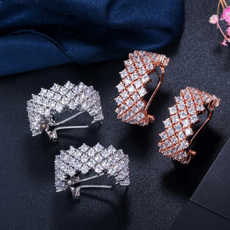 Женские серьги клипсы с фианитом розовое золото 585 пробы|brand stud earrings|fashion earringsstud
