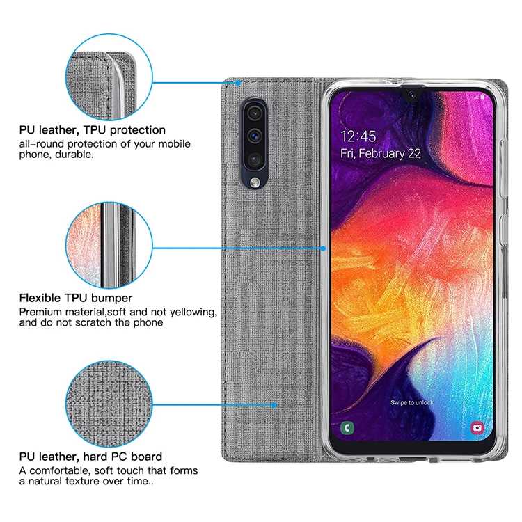 Роскошный тканевый флип чехол для Samsung Galaxy A50 кошелек с кармашком карт Магнитный