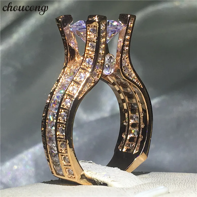 Choucong Винтажное кольцо из розового золота серебро 925 пробы 3ct AAAAA cz обручальные