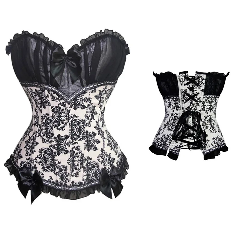 Корсет Overbust в стиле бурлеск Застежка молния сбоку Костюмы атласа на шнуровке