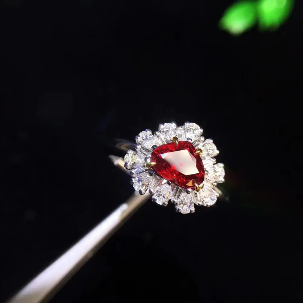 Кольцо с рубином из чистого золота 18 К Настоящее натуральное 1.04ct красный рубин