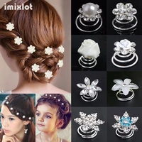 imixlot 12pcs bridal crystal pearl flower spiral twist hair pins clips wedding jewelry bride headdress women hair accessories