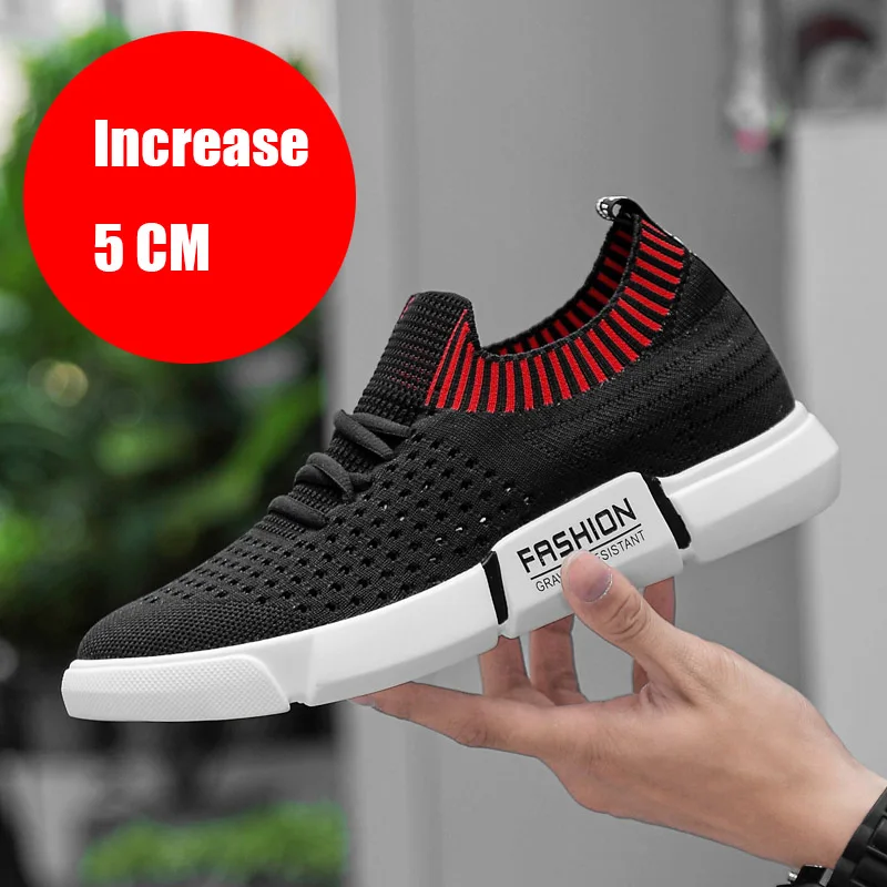 5CM increase black Misalwa/черные мужские кроссовки; Удобная Обувь На Шнуровке Для мужчин; Легкая сетчатая повседневная обувь для отдыха; размеры 36-44 - Цвет: 5CM increase black