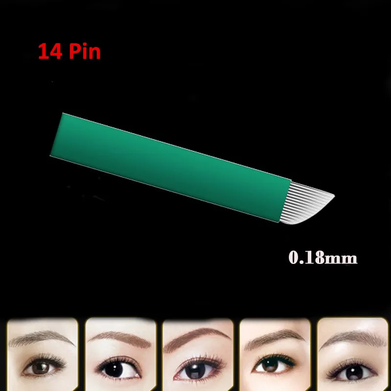 

50 Pcs Disposable Sterile Sloped Microblading Needles Permanent Makeup Eyebrow Tattoo Blades 0.18 MM 14 16 18 Pins