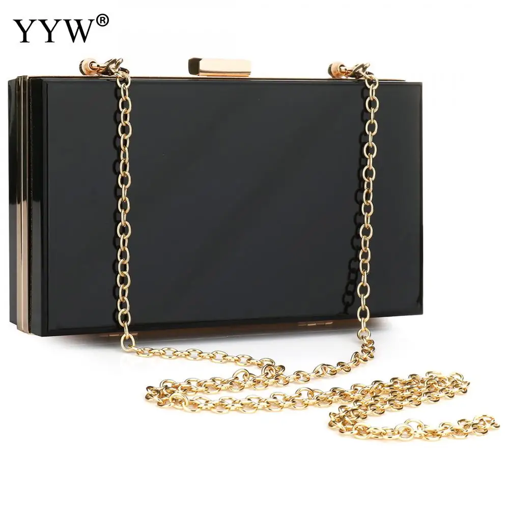 

Women Crossbody Bag Acrylic Solid Black Box Bag For Ladies With Gold Chain 2019 High Quality Clutch Fashion Evening Purse