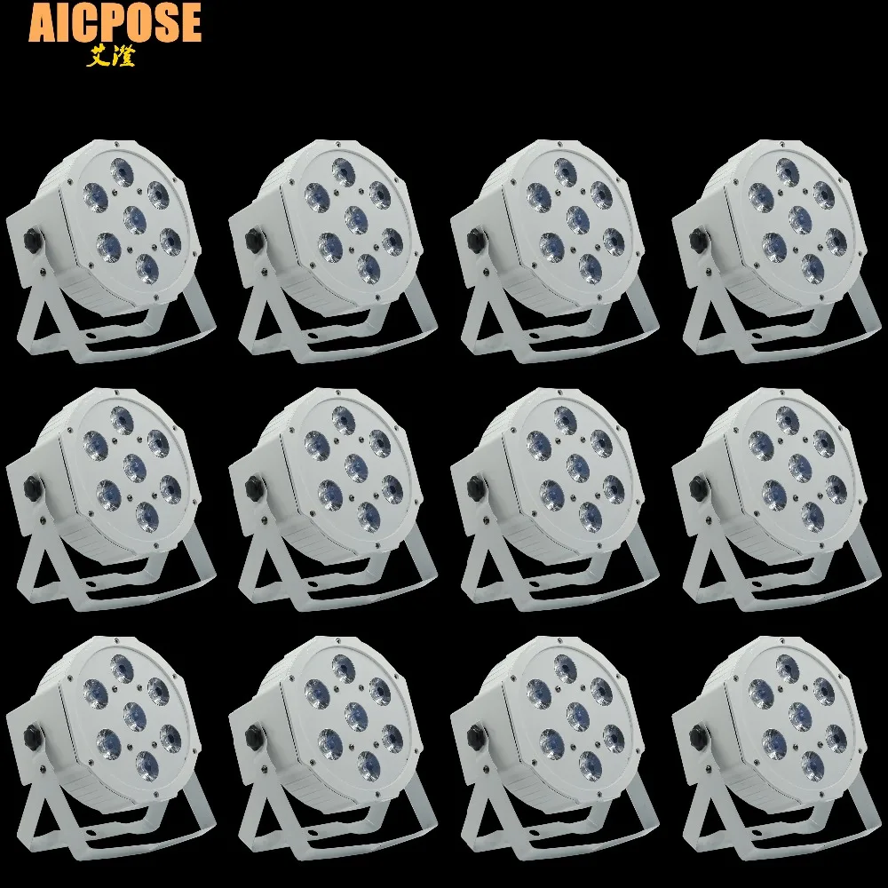 

12pcs/lots 7*12w Ultra Bright Slim Flat White Led Par Light 7x12W Smooth RGBW Color Mixing DMX 4/8 Channels Stage Wash