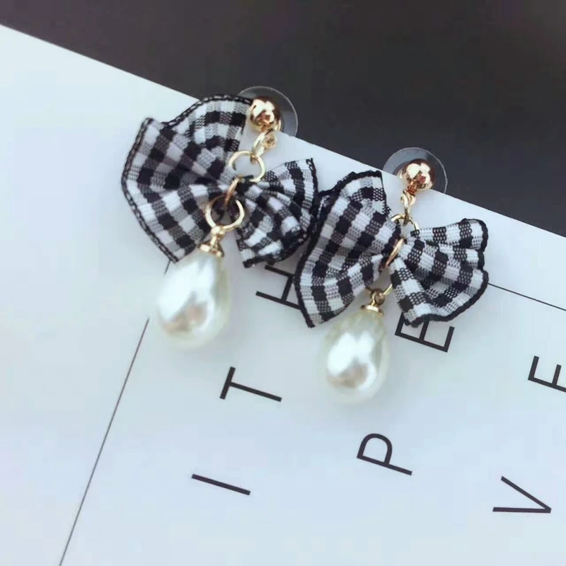 Корейский модные ювелирные изделия с бантом из ленты жемчуг кулон Для женщин