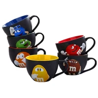 cartoon bean expression coffee mugs breakfast tea cups with spoon ceramic creative drinkware