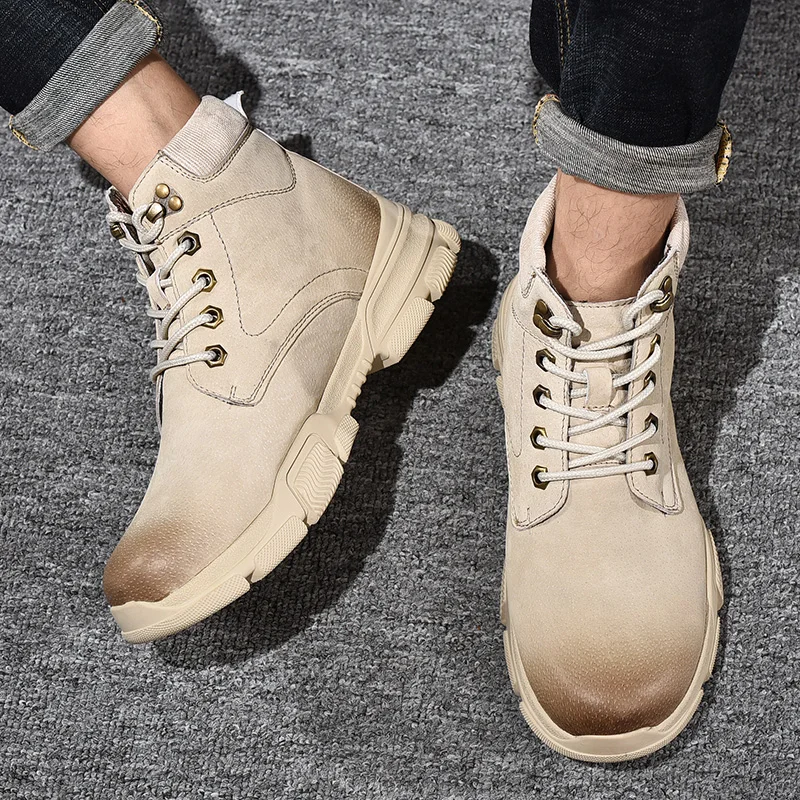 HEINRICH New Men Leather Boots Autumn Winter Fashion Working Shoes Lace Up Ankle Botas Hombre Cuero | Обувь