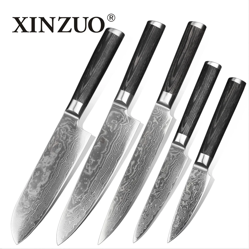 XINZUO шт. 5 набор кухонных ножей японский кухонный нож дамасский Santoku шеф повар для