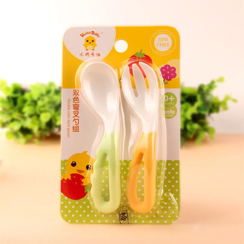 

The Infants Bent Fork Spoon Set / Baby Cutlery / Neonatal elbow spoon / Baby spoon Chick kaldi Food Supplement for spoon