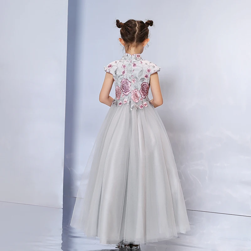 Grey Flower Girl Dresses 2018 Short Sleeve Dress For Girls Half High Neck Applique Party And Wedding |