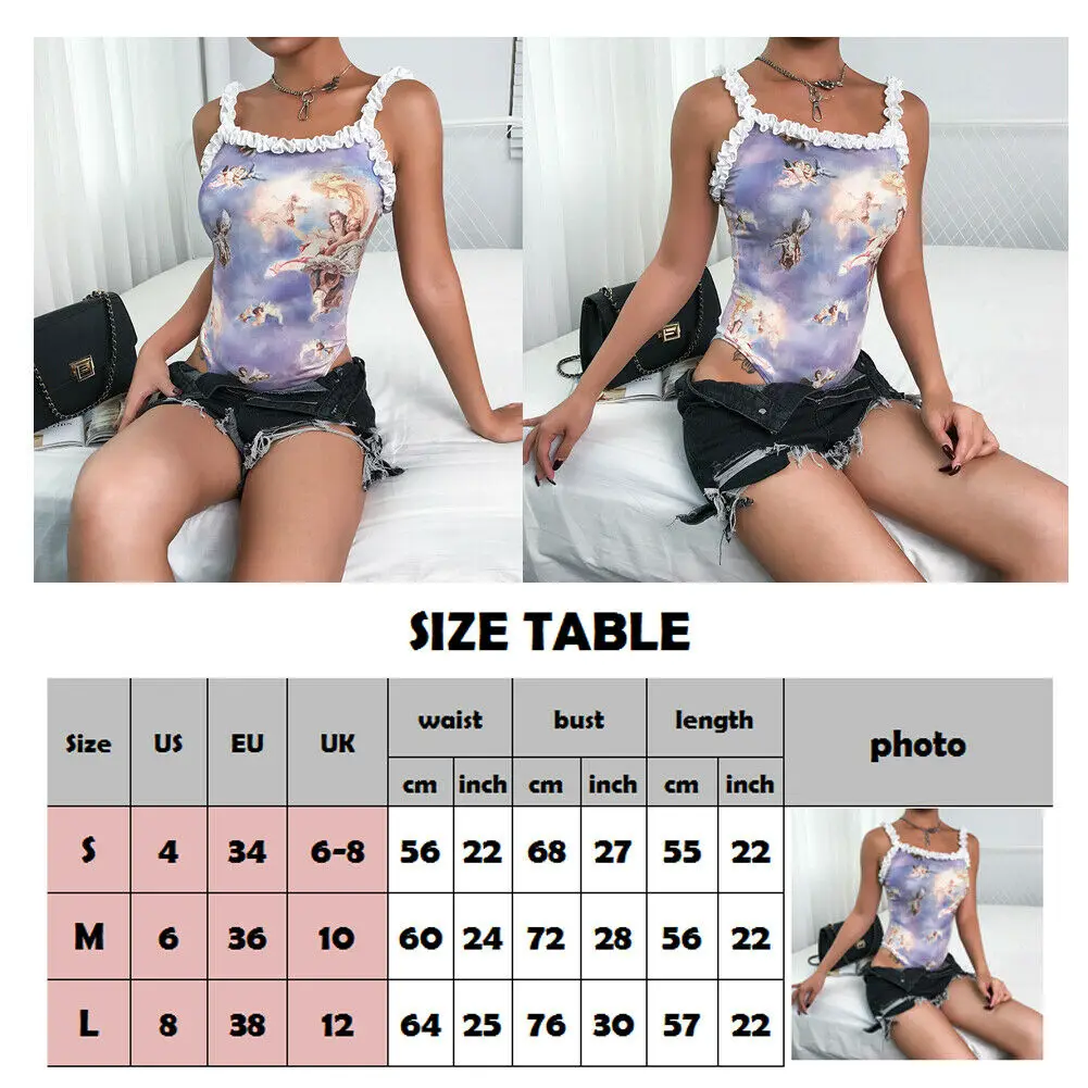 Женское облегающее боди с принтом ангела повседневное Боди без рукавов на