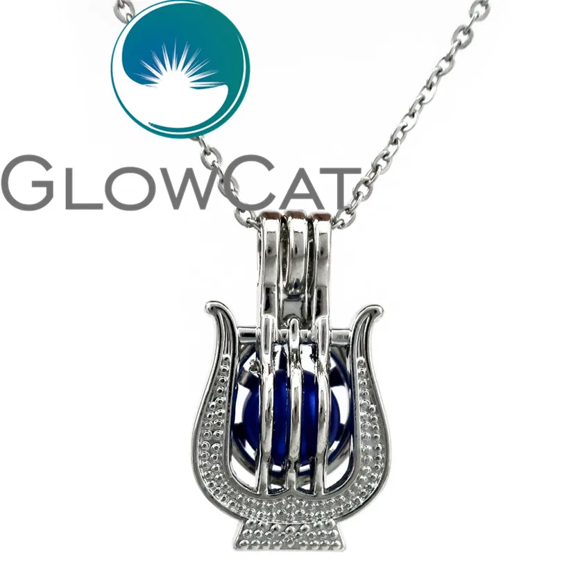 GLOWCAT KK693 Лира арфа инструмент бусины клетка медальон кулон диффузор для эфирных
