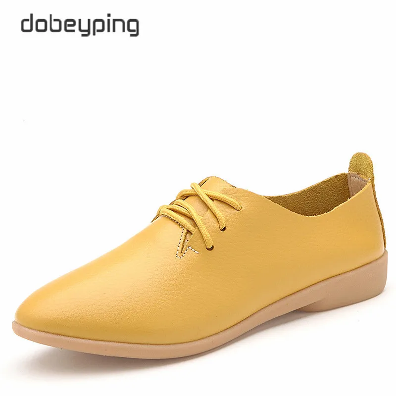 Yellow Dobeyping/ г. Демисезонная женская обувь из коровьей кожи женские туфли на плоской подошве со шнуровкой женские оксфорды с острым носком, большие размеры 35-44 - Цвет: Yellow