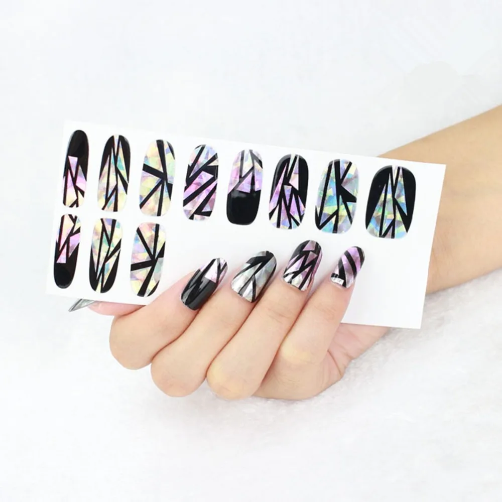 5 шт./лот блестящий дизайн ногтей разбитое стекло трафарет для пальцев наклейки