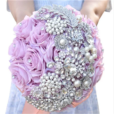 D511 роскошный букет невесты с жемчугом и кристаллами из бисера роз на свадьбу