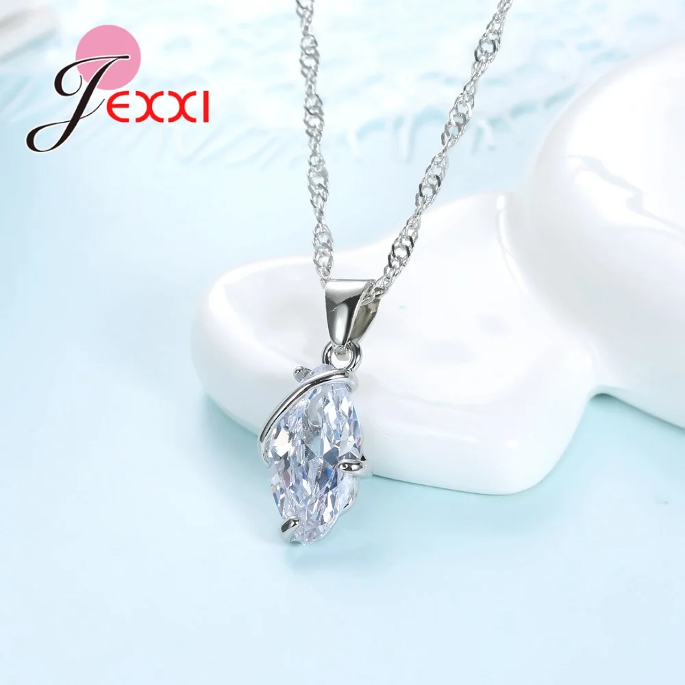 Clear White Crystal Necklace Pendent Earring Set For Women 925 Sterling Silver Lady Elegance Wedding Setv | Украшения и