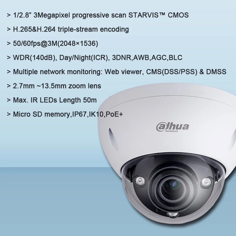 Original Dahua IPC-HDBW8331E-ZE 3MP WDR IR Dome Network Camera with Max. LEDs Length 50m IP | Безопасность и защита