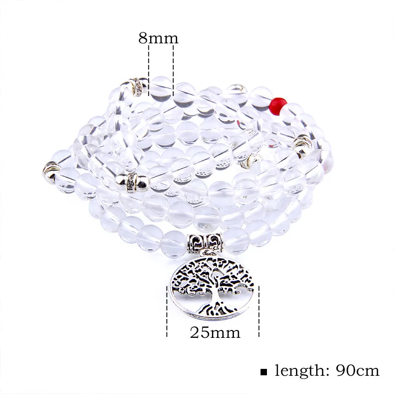 Женское Ожерелье из натурального камня 108 Mala Clear Crystal с очаровательным деревом