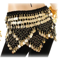 hot sale festival hip scarf belly dancing hip scarf gold coins velvet indian dance wrap belt oriental bellydance wrap skirt