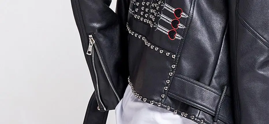 

2019 autumn Fashion brand Good Quality rivet beading leather jacket Ladies Street style zipper short PU Leather Jacket wj1084