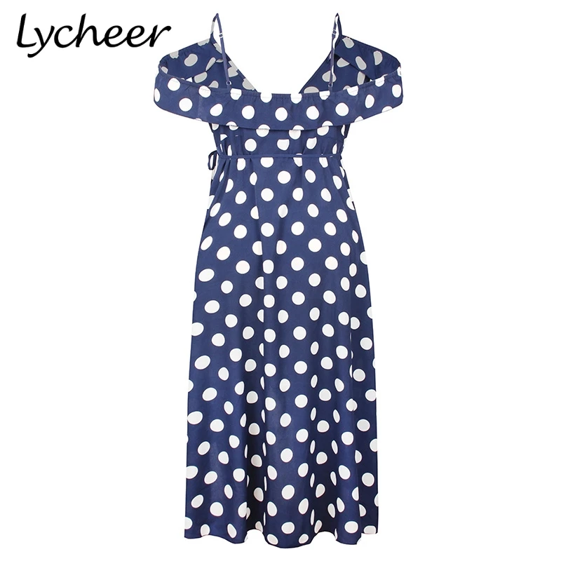 Lycheer плюс размер винтажное платье в горошек женский Печатный Принт Большой