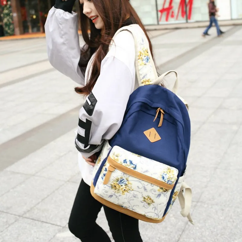 Школьные ранцы 2016 в стиле преппи для девочек парусиновая сумка из нубука и кожи