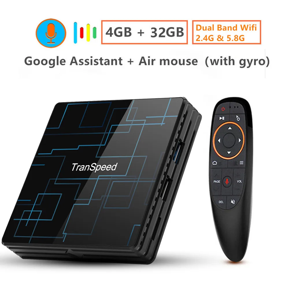 4G 32G with Voice Transpeed Android 9,0 tv BOX 4G 64G Google голосовой помощник RK3318 4K 3D Ultra tv Wifi Bluetooth Play Store верхняя коробка - Цвет: 4G 32G with Voice