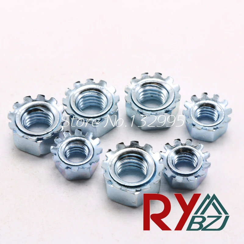 

M3/M4/M5/M6/M8/M10 Carbon steel Keps nut Multi tooth K-type gear toothed lock nut, Zinc plated Inch Thread, Carbon steel K nut