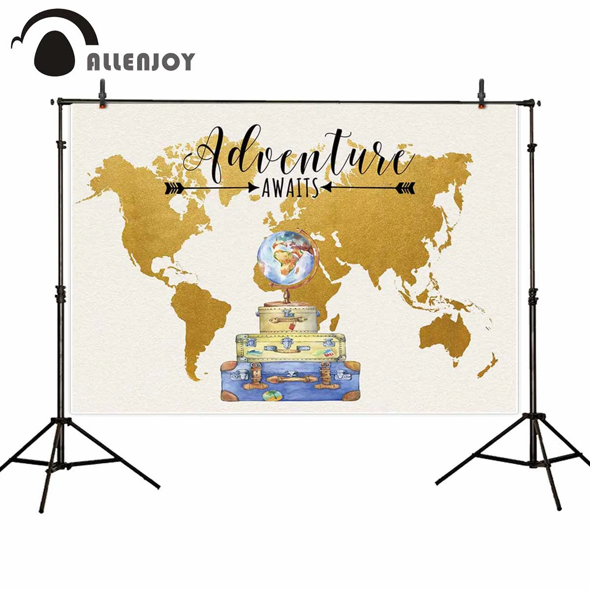Фон для фотосъемки Allenjoy с изображением карты мира Чемодан детский день рождения