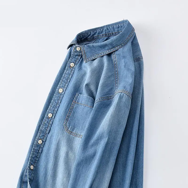 19516 blue Новое поступление, Мужская джинсовая рубашка с длинным рукавом, большие свободные модные повседневные рубашки размера плюс, s, m, l, xl - Цвет: 19516 blue