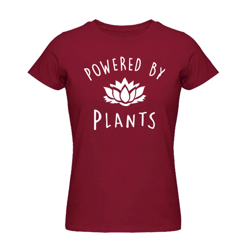 women maroon Новинка, модная футболка для веганов, футболка с принтом «power By Plants Lotus», летняя одежда, Забавные футболки, camiseta, топы для мужчин и женщин - Цвет: women maroon