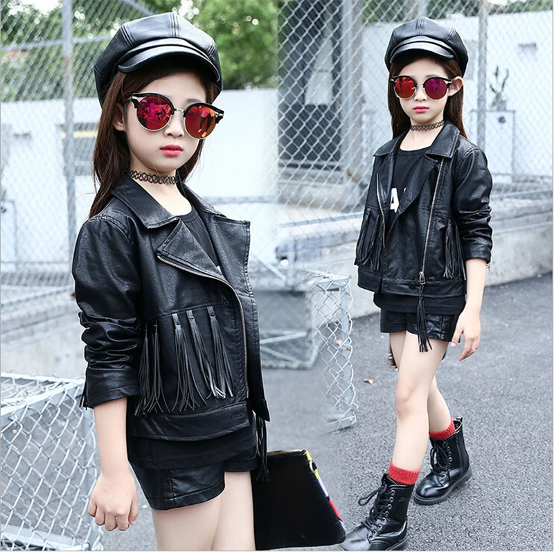 Осенняя модная кожаная куртка для маленьких девочек корейская детская одежда