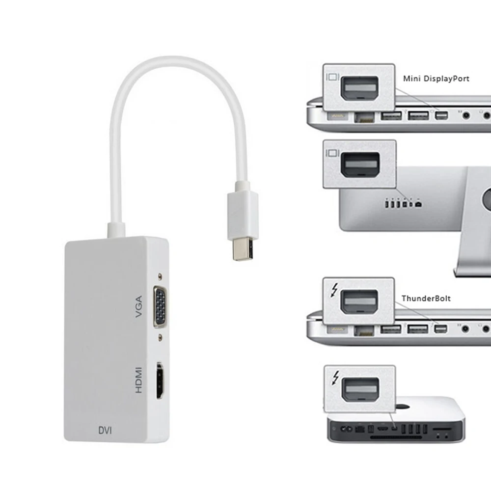 ARYAGO 3-в-1 mini Displayport Thunderbolt к DVI VGA HDMI конвертер Кабель-адаптер для iMac Mac Mini macBook Pro