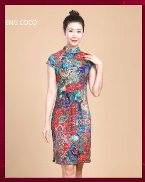 SHENG COCO женское китайское платье Чонсам с вышивкой и цветочным узором до колена, шелковое платье Ципао, однотонное розовое платье Чонсам Qi Pao