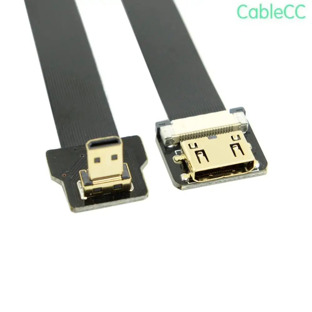 Вниз Угловой 90 градусов FPV микро HDMI мужчина к мини Женский FPC плоский кабель 10 см