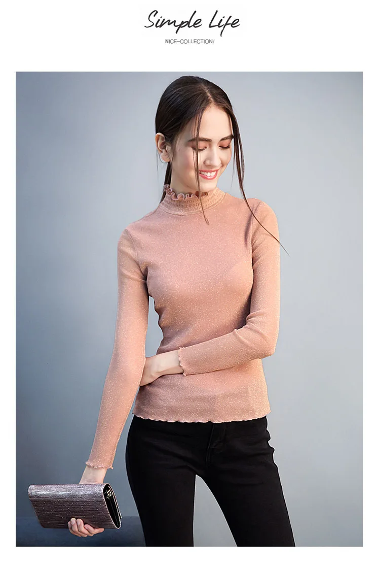 Moda Jihan женские облегающие рубашки под сетку с блестками и оборками, топы с длинным рукавом, сексуальные футболки размера плюс, тянущиеся