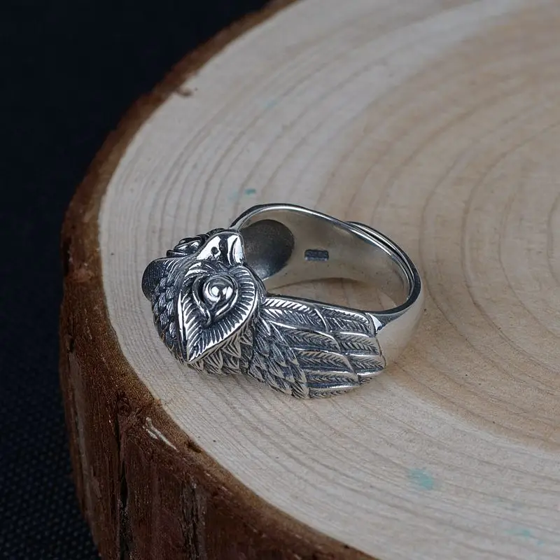 Кольцо FNJ в стиле панк, Орел, животное, сова, 925 серебро, Anillos, новая мода, S925 Стерлинговое Серебро, кольца для мужчин, ювелирное изделие, регулируемый размер, bague