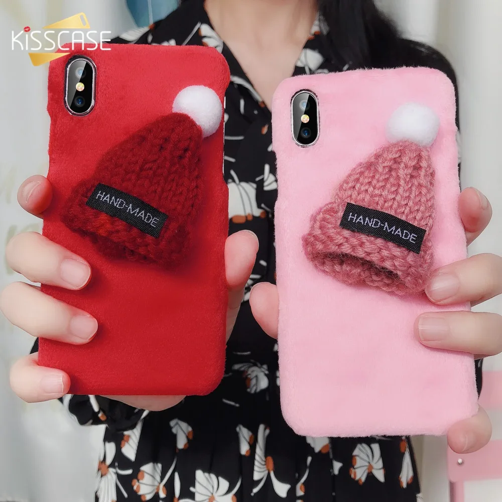 KISSCASE Рождественский чехол для iPhone 6S 6 7 8 Plus XS Max меховая шапка плюшевый телефона 5S 5