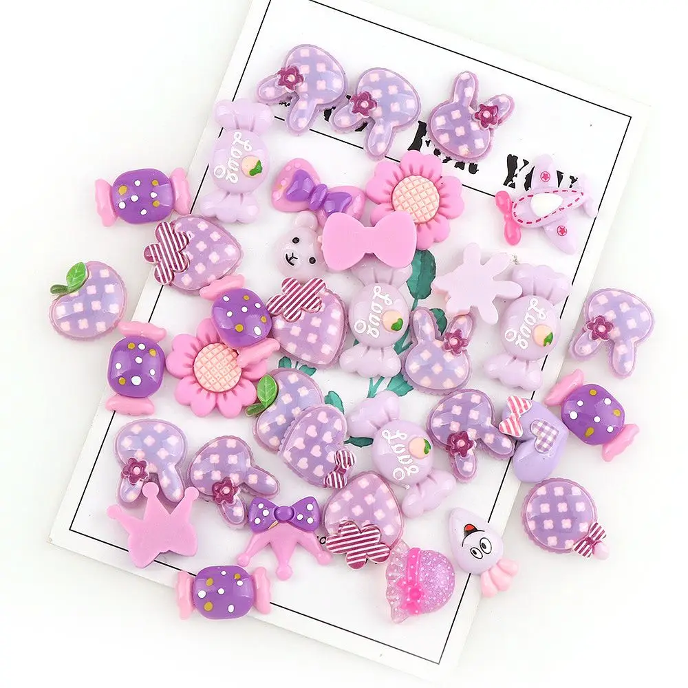 purple color 30 шт. розовый, голубой, желтый, фиолетовый, милый кавайный мультфильм, 30 шт. Кабошон из смолы с плоской задней стороной, ювелирные изделия, аксессуары для украшения волос - Цвет: purple color