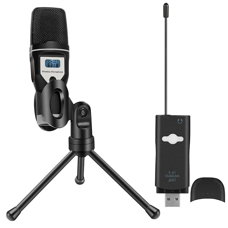 USB звуковая карта UHF беспроводной микрофон со штативом для аудио компьютера
