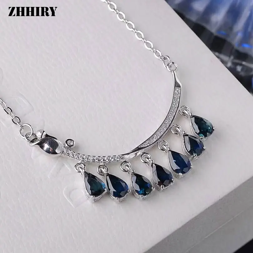 Женское Ожерелье ZHHIRY с натуральным сапфиром подвеска из серебра 925 пробы