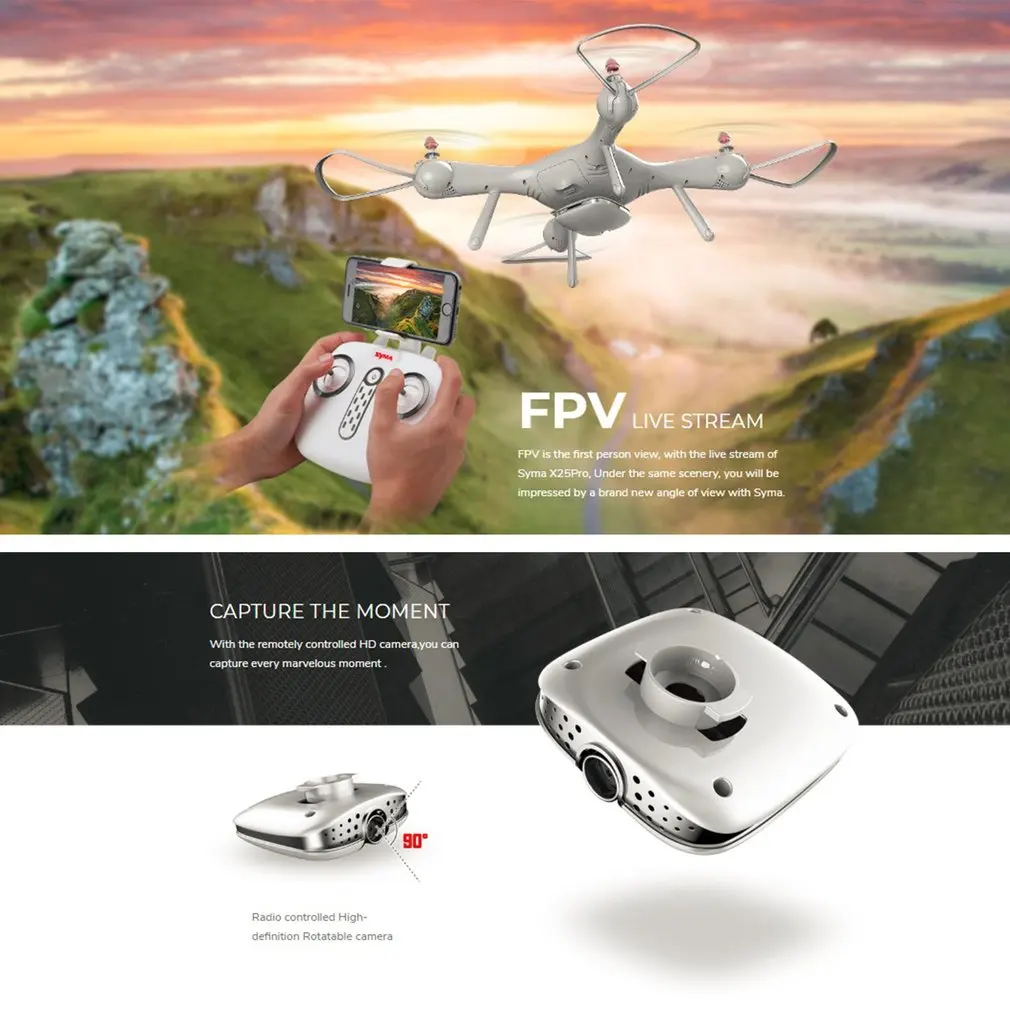 Дрон SYMA X25PRO Wifi FPV Регулируемый 720 P Дрон на ру e с Квадрокоптер с камерой RTF gps положение высота Удержание Дрон на ру vs SG900 XS812