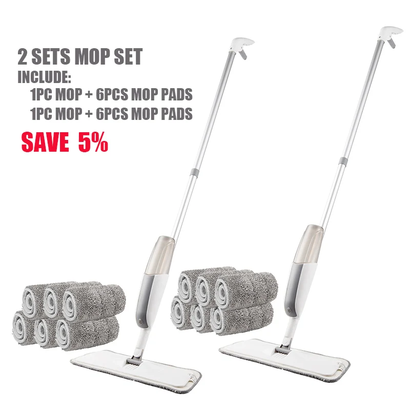 white 2 set 6rags Распылительная швабра с многоразовыми подушечками из микрофибры, 360 градусов, металлическая ручка швабры для дома, кухни, ламинат, деревянная Напольная керамическая плитка для уборки - Цвет: white 2 set 6rags