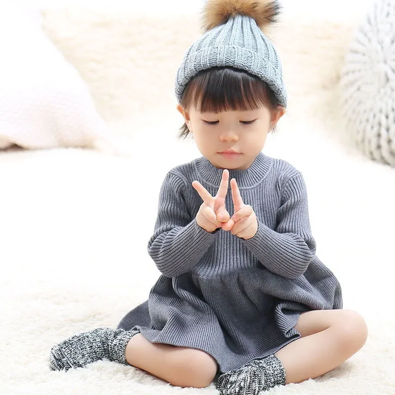 Christmas Wool Toddlers Dress 2018 Autumn Winter Girls Knitted Sweater Dresses Baby Grey Pink Red For Clothes | Детская одежда и
