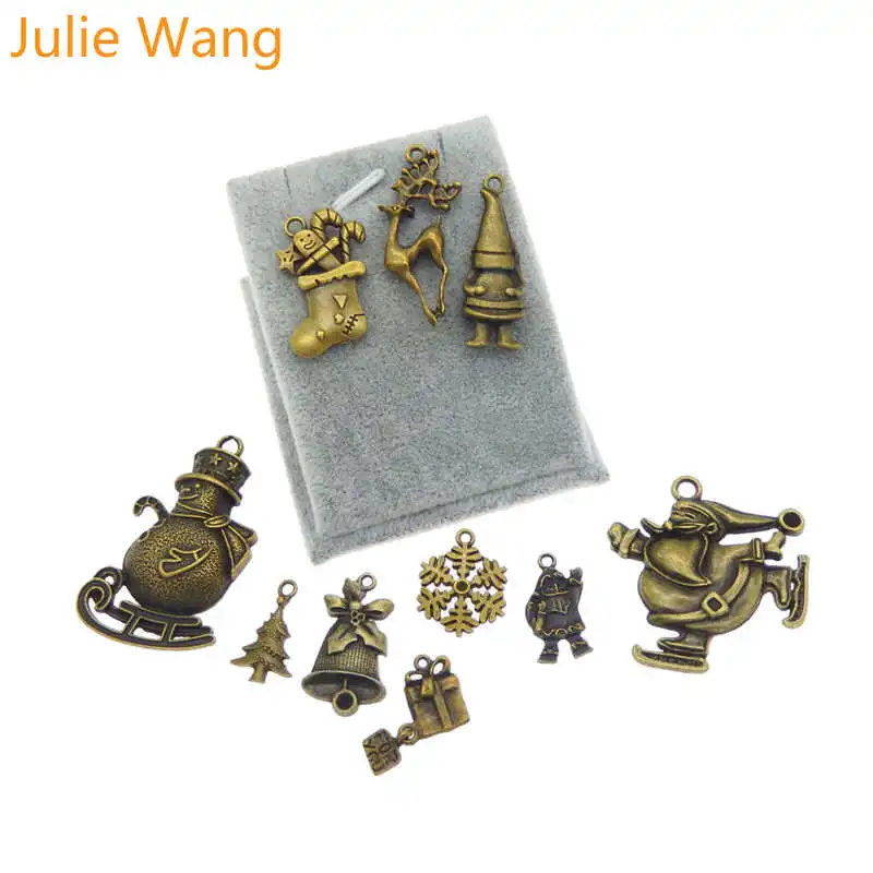 Julie Wang Antique Colors Mixed Christmas Deer Bell Santa Claus Alloy Charms Necklace Pendant Bracelet Jewelry Making Accessory | Украшения