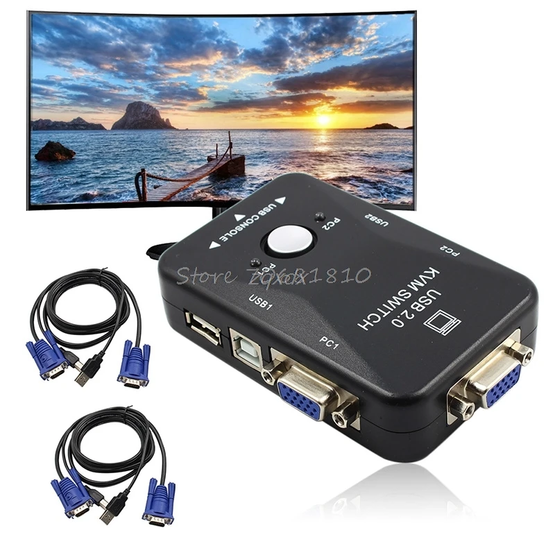 Коммутатор KVM с 2 портами USB 0 мышью/клавиатурой/видеомонитором VGA 1920x1440 Прямая