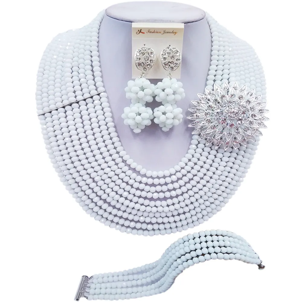 

ACZUV White African Wedding Beads Jewelry Set Bridal Party Jewelry Sets 10C-DS003