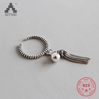 drop shipping new design 100 925 sterling silver fashion personality retro thai silver old twist tassel hanging beads open ring